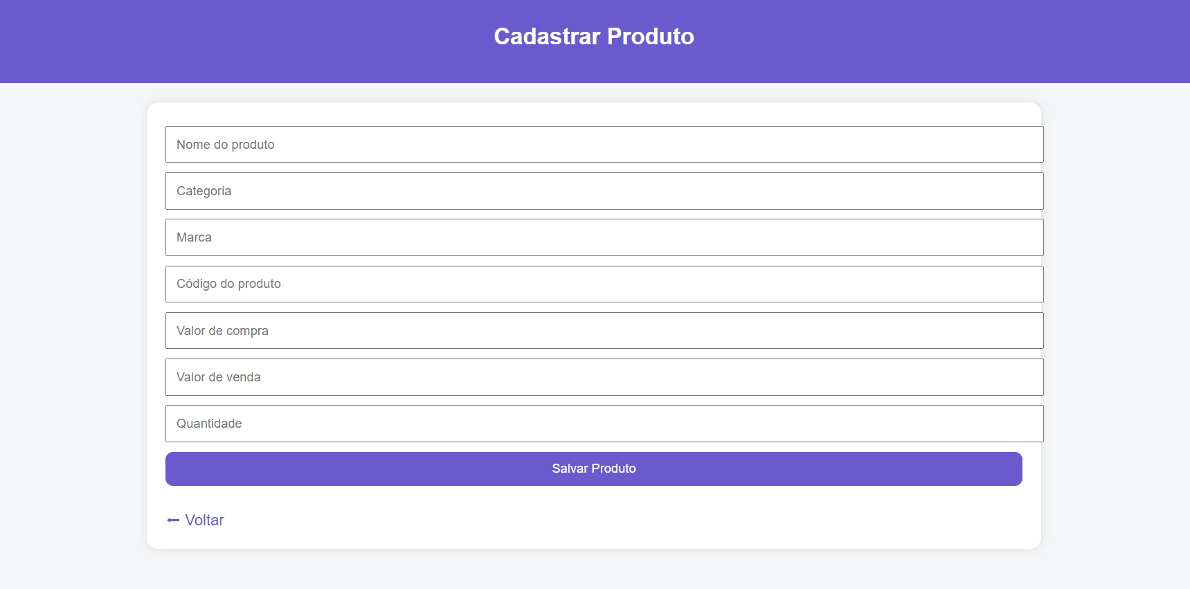 Cadastro de produto