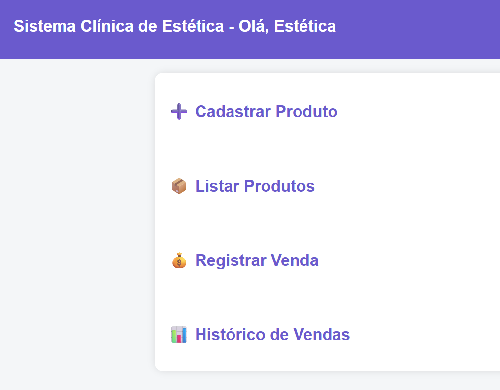 Tela inicial do sistema