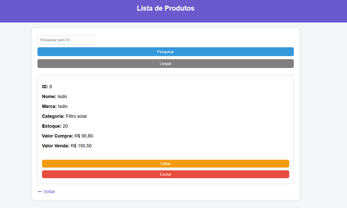 Lista de produtos